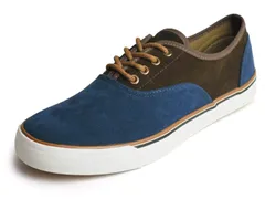 25.0 cm_ネイビー・ダークブラウン [ジーノ] スニーカー メンズスニーカー 靴 メンズ メンズシューズ レースアップ フラットシューズ スエード キャンバス クッション性 軽量 エコ配送 ネイビー・ダークブラウン Navy/D.Brown 0524 2