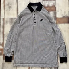 ミズノプロ 長袖ポロシャツ　ストライプ ボタンダウン GOLF Sサイズ　黒　白のサムネイル