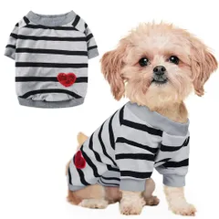 新品 AmzBarley 犬 服 春夏 Tシャツ 半袖 ストライプ ハート柄 スパンコール 犬服 夏服 シャツ 丸首 カジュアル 柔らかい おしゃれ かわいい 脱毛保護 防虫 ペット 犬用 服 ドッグウェア 洋服 子犬 猫 中小型犬 室内 お散歩 お出かけ グ