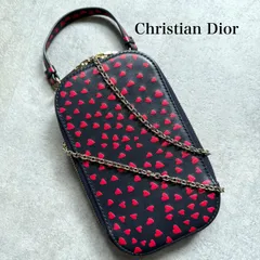 極美品 Christian Dior クリスチャンディオール フォンショルダー イラブパリ レザー ハート柄 フォンホルダー 2WAY ショルダーバッグ ネイビー レッド ゴールド金具 iPhoneケース スマホケース