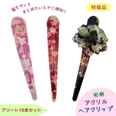 和柄ヘアクリップ (コンコルド・タイプ) 桜柄 和風花柄 お年賀 正月ギフト インバウンド客向け ノベルティギフト アソート18本セット