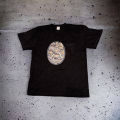 ヒョウモンガメ甲羅プリントポケット　半袖Tシャツ　ブラック　カメT