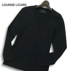 LOUNGE LIZARD ラウンジリザード 通年 ポケット★ ボーダー 長袖 Vネック カットソー ロンTシャツ Sz.2 メンズ 黒 日本製のサムネイル