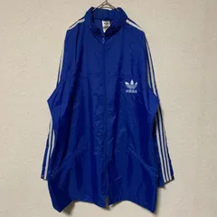 【80s 万国旗タグ】adidas Originals ナイロンジャケット ブルー トレフォイル ビッグサイズ レア【レディースXL】