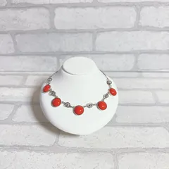 ネックレス　シルバー　silver　レッドストーン　ラウンド　赤石　アンティーク　ヴィンテージ　EL-0509