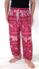 タイパンツ メンズ 象柄 赤 ボンタン L エスニック アジアン雑貨 M-PAN2452-3