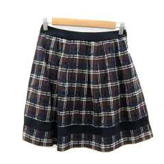 ミッシュマッシュ MISCH MASCH フレアスカート ひざ丈 チェック柄 マルチカラー 36 S 茶 ブラウン 紺 ネイビー /SY8