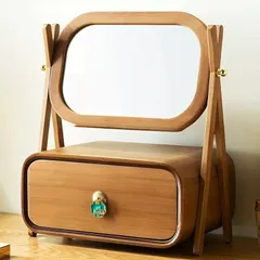 メイク ボックス ヴィンテージ調 コンパクト シンプル 化粧 鏡 付き おしゃれ かわいい 化粧品 収納 卓上鏡台 小物入れ アクセサリーのサムネイル