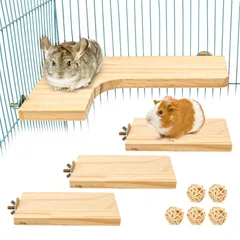 チンチラ モモンガ チビトトロ シマリス 飼育ケージ内装 踏み台 足場 ハムスターのステップ 遊び場 木製コーナーステージ 運動不足に対応 L字型 取り付け簡単 小動物 安全 ペット用品 耐久性 3点セット (H01)