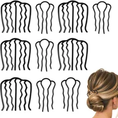 【新着商品】ブラック 金属製ヘアコーム 結婚式 お団子ヘアメーカー 10個セット まとめ髪 夜会巻き フォークコーム ヘアアクセサリー 金属 簡単アップスタイル しっかり 夜会巻きコーム 髪留めアクセサリー BLOOPIC