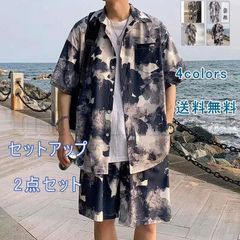 送料無料　セットアップ メンズ サマースーツ 上下セット 2点セット 半袖シャツ ショートパンツ ハーフパンツ カジュアル 大きいサイズ ゆったり スポーツ 夏服