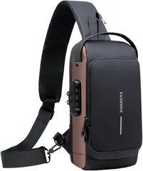 Lunenon Soleil ルネノンソレイユ クールx洗練ボディーバック メンズ クロスボディバッグ バイク ショルダーバッグ 防水 USB充電ポート 大学生 斜め掛け ポーチ 多機能 通学 40代 肩掛けバック(ブラック＋ブラウン,  ミニ)