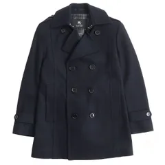 良品△正規品 BURBERRY BLACK LABEL バーバリーブラックレーベル ロゴボタン ショート丈 ウール Pコート/ピーコート M ダークネイビー 濃紺のサムネイル