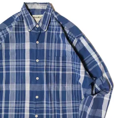 90's エディーバウアー マドラスチェック コットン ボタンダウン シャツ (L) 青×白系 インド綿 90年代 白タグ 旧タグ オールド アウトドア アメリカ古着 USED ビンテージ ヴィンテージ