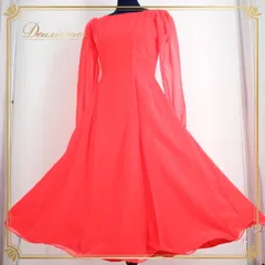 社交ダンス 衣装 スタンダード ドレス ワンピース レッスンウェア パーティ衣装 女性用 レディース オールシーズン 赤 蛍光色 レッド系 無地 派手 シンプル 蛍光レッド ダンスドレス フリルスカート シルエット 体型カバー おしゃれ かわいい