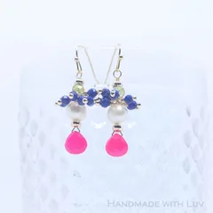 天然石ピアス ペリドット ×ラピスラズリ × 淡水パール × フューシャピンクカルセドニー