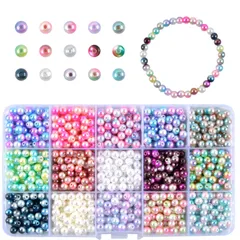 【特売】約1200pcs/箱 約6mm直径 手芸用 ラウンド 丸玉 パール 穴付き パールビーズ 手芸 アクセサリー パーツ プラスチックパール パールビーズ 柔らかい色 アクセサリーパーツ ブレスレット 縫製用 手作り DIY 材料 工芸品の装飾 ジュエリー