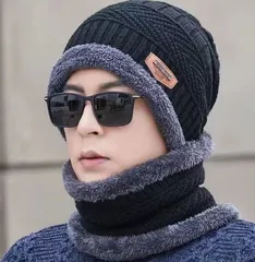 ニット帽　マフラー ２点セット 裏起毛 防寒 暖かい 男女　アウトドア 防寒 ニット帽 ネックウォーマー 首元　あたたかい