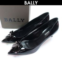 BALLY バリー エナメル リボン パンプス シューズ 靴 レディース ポインテッドトゥ リボン ブラック  28.0cm 大きいサイズ コンディションA