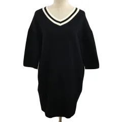 ナノユニバース nano universe Garde Robe ワンピース Iライン ミニ チュニック スウェット コクーン ライン 七分袖 F 黒 白 ブラック ホワイト