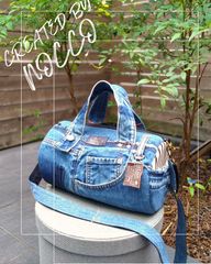 No.576【DENIM✖️両面使える❤️Knit pocket丸底バケツ型BAG No.576【DENIM✖️両面使える❤️Knit pocket丸底バケツ型BAG