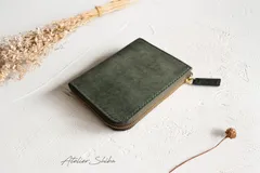 L字ファスナー財布　本革　ｲﾀﾘｱﾝﾚｻﾞｰ　MossGreen　モスグリーン