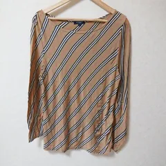 (^w^)b BURBERRY LONDON バーバリー ロンドン 長袖 カットソー ロンT 丸首 クルーネック ボーダー トップス インナー きれいめ オシャレ 薄手 シンプル カジュアル ブラウン バーバリーチェック サイズ2