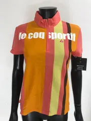 【USED】le coq sportif ルコック 綿 ハーフジップ ハイネック 半袖 シャツ ロゴ刺繍 オレンジ ピンク レディース L ゴルフウェア