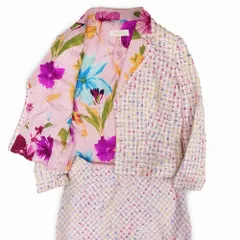 ESCADA エスカーダ カラフル ツイード スカート スーツ セットアップ 裏地花柄 シルク ジャケット 38 M ピンク レディース 【中古】のサムネイル