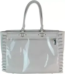 【中古】雑貨 ライトグレー 痛バッグ A3ハートバックルフェイクレザーフリルトートバッグ