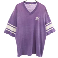 adidas アディダス 80s USA製 ヴィンテージ トレフォイルロゴ 5分袖 Vネック Tシャツ パープル メンズ 古着