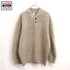 00s L.L.Bean 無地 クルミボタン ヘンリーネック ラムウール ニットセーター メンズ XL~サイズ相当 ビッグサイズ オーバーサイズ