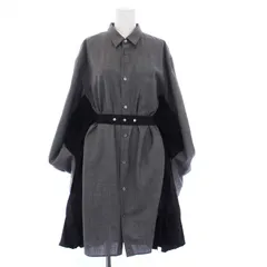 ジュンヤワタナベ JUNYA WATANABE コムデギャルソン AD2022 シャツワンピース 長袖 ひざ丈 プリーツ切替 ドルマンスリーブ S グレー ブラック 黒 JJ-B002 /KHのサムネイル