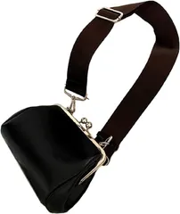 ZAZALAND 母の日 ショルダー がまぐち バッグ パカッと開いて 取り出しやすい レザー レトロ 黒( ブラック,  Free Size)