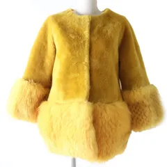 極美品☆正規品 ダイアグラム グレースコンチネンタル ラム×フォックスファー ノーカラー 2WAY コート/ジャケット イエロー 34 レディースのサムネイル