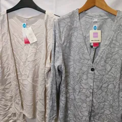 21【新品未使用・タグ付き】日本製 着楽美 2枚セット トップス カーディガン ベスト グレー 羽織 夏物 秋物  レディース  Mサイズ  Lサイズ 薄手 冷房 シニア 婦人服 花柄 入院 前開き 綿