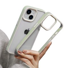 【数量限定】透明 クリアケース 可愛い 薄型 シンプル iPhone13/14 耐衝撃 ワイヤレス充電対応 おしゃれ 背面PC ハードケース 韓国 シリコンフレーム グリーン