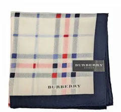 未使用 バーバリー スカーフ ハンカチ　大判 57ｃｍ　コットン　100％　綿 ランチマット　ホワイト ネイビー レッド　チェック レディース　メンズ　紳士用　BURBERRY　LONDON