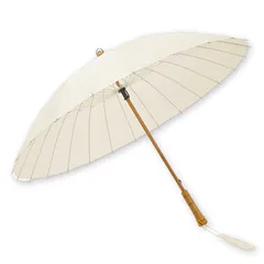 和傘 和風 軽い 24本骨 晴れ 雨 兼用 梅雨 対策 木製 手元 長傘 紳士傘 雨傘 番傘 撥水 耐風 グラスファイバー (ホワイト)