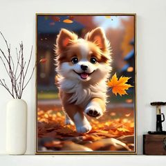 かわいい子犬デザインの5Dダイヤモンドアートキット、ラウンドダイヤモンド刺繍クラフトペインティング、初心者向け動物モザイクダイヤモンドアートワーク、キャンバス