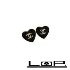 ■美品■ヴィンテージ■　シャネル ピアス ハート GP ブラック ゴールド 04A 【251436】2