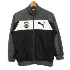 プーマ ジャージ トラックジャケット スポーツウエア アウター 黒 キッズ 男の子用 150サイズ グレー×ブラック PUMA 【中古】