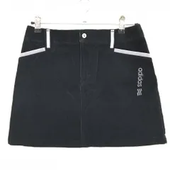 【美品】アディダス コーデュロイスカート 黒×ライトグレー ロゴ刺しゅう レディース L/G ゴルフウェア adidas