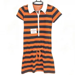 【美品】ルコック 半袖ポロワンピース ネイビー×オレンジ ボーダー ロゴ刺しゅう レディース S ゴルフウェア le coq sportif