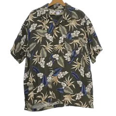 アロハシャツ レーヨンシャツ 総柄 夏 US古着 半袖 シャツ ボタンダウン バングラデシュ製 メンズ L カーキ/その他