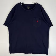 古着 ポロ・ラルフローレン POLO RALPH LAUREN 半袖Tシャツ ロゴ 刺繍 胸ポケ シングルステッチ L  ネイビー 無地 メンズ