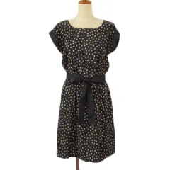 コムサイズム COMME CA ISM ワンピース フレア ドット フレンチスリーブ M 紺 ネイビー