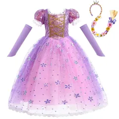 【数量限定】女の子 可愛い 人気 お姫様なりきり ワンピース コスプレ 仮装 生日 ハロウィン お遊戯会 文化祭 子供 ステージ衣装 演奏会 ドレス パーティー イベント プリンセス 演出服 3点セット [MUXIU] 花飾りの編みカチューシャ付き