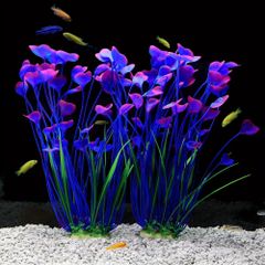 2個パックの背の高い人工紫色のプラスチック植物 39.62 cm 水槽の装飾 水槽の風景 水生植物の装飾 ペット用品