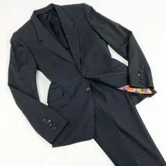 51a15 Paul Smith COLLECTION ポールスミスコレクション 裏地花柄 シングルスーツ セットアップ テーラードジャケット/スラックス サイズM ブラック ストライプ メンズ 日本製のサムネイル